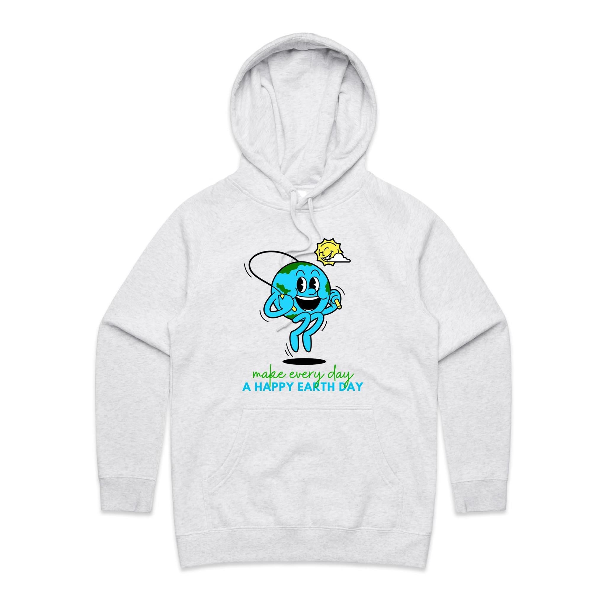 Make Every Day A Happy Earth Day - Womens Hoodie White Marle Womens Hoodie Environment Printed In Australia