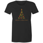 Christmas Tree Line Drawing - Womens T-shirt Black Womens Christmas T-shirt Christmas Printed In Australia