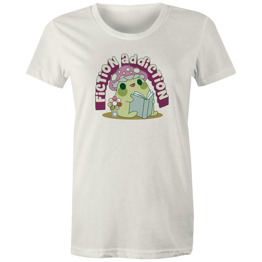 Fiction Addiction - Womens T-shirt Natural Womens T-shirt Printed In Australia Reading