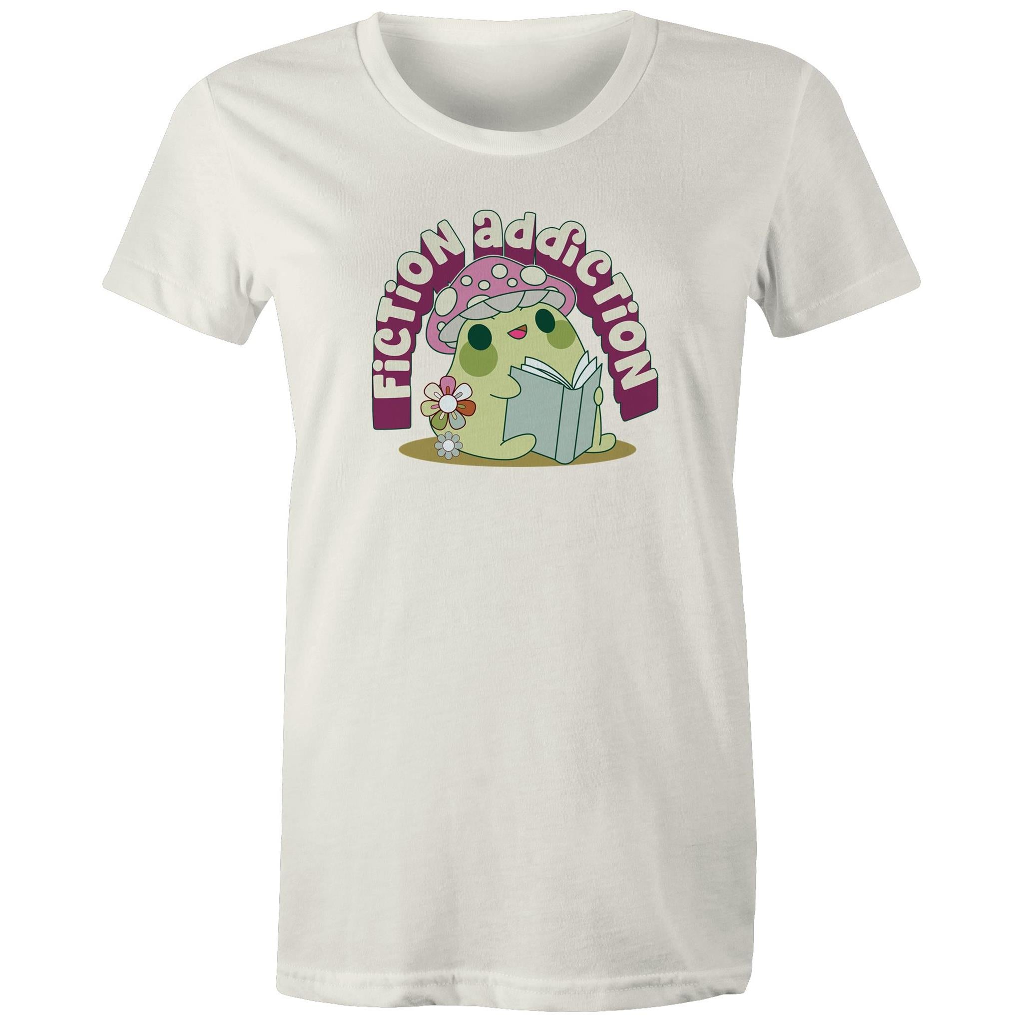 Fiction Addiction - Womens T-shirt Natural Womens T-shirt Printed In Australia Reading