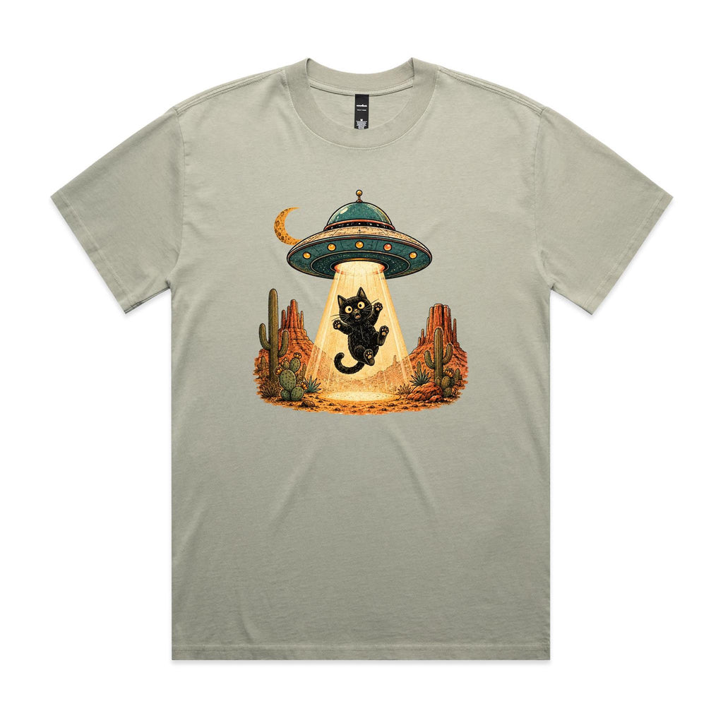 Black Cat Alien UFO Abduction AS Colour Heavy Faded Tee Faded eucalyptus Heavy Faded T-shirt animal Printed In Australia Sci Fi