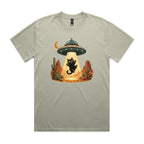 Black Cat Alien UFO Abduction AS Colour Heavy Faded Tee Faded eucalyptus Heavy Faded T-shirt animal Printed In Australia Sci Fi