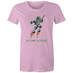 Alien Invasion, We Come In Peace - Womens T-shirt Pink Womens T-shirt Printed In Australia Sci Fi
