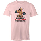 Working On My Holiday Bod, It's Cookie Shaped - Mens T-Shirt Pink Mens Christmas T-shirt Christmas Printed In Australia