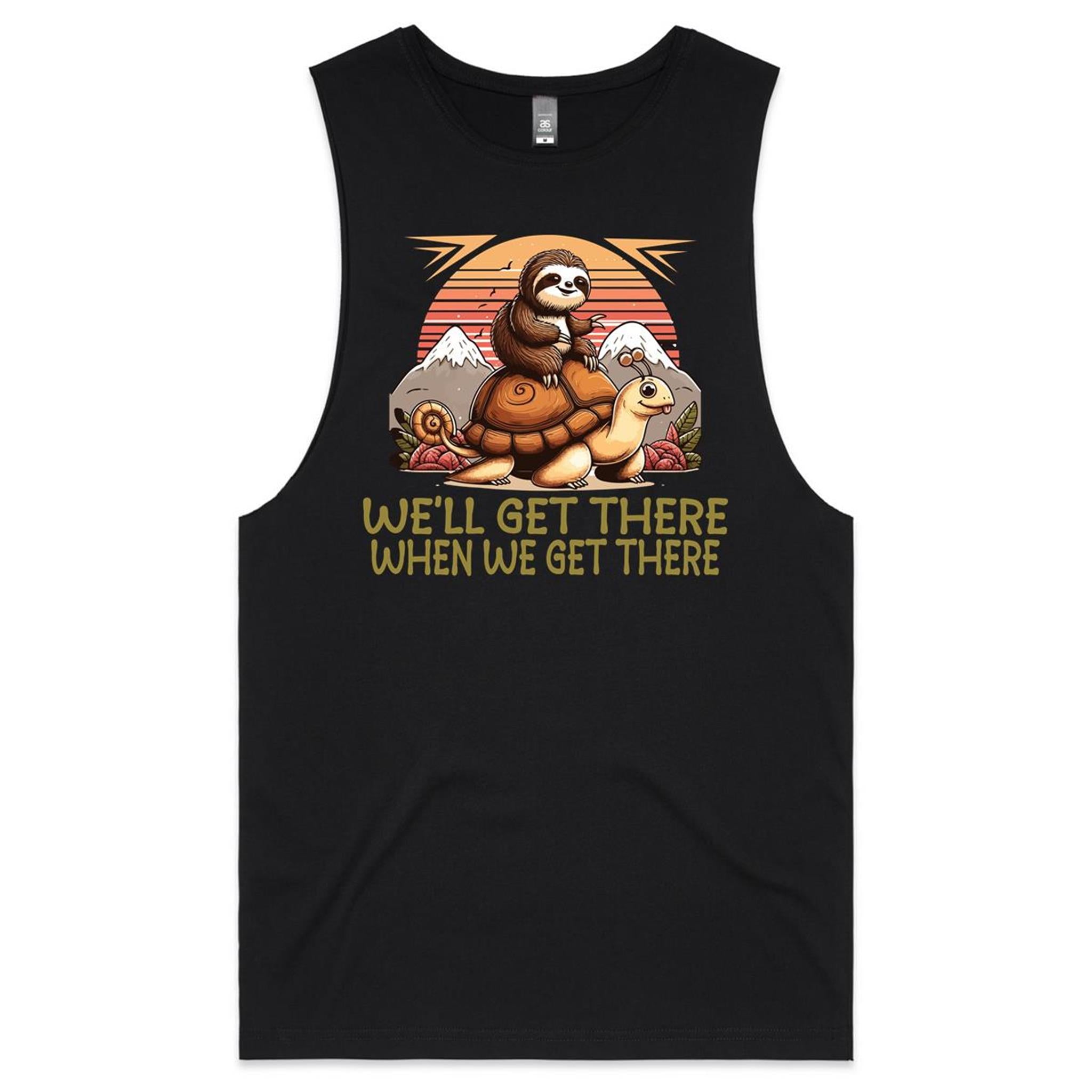 Sloth Race, We'll Get There When We Get There - Tank Top Tee Black Drop Arm Tank Top Fitness Printed In Australia