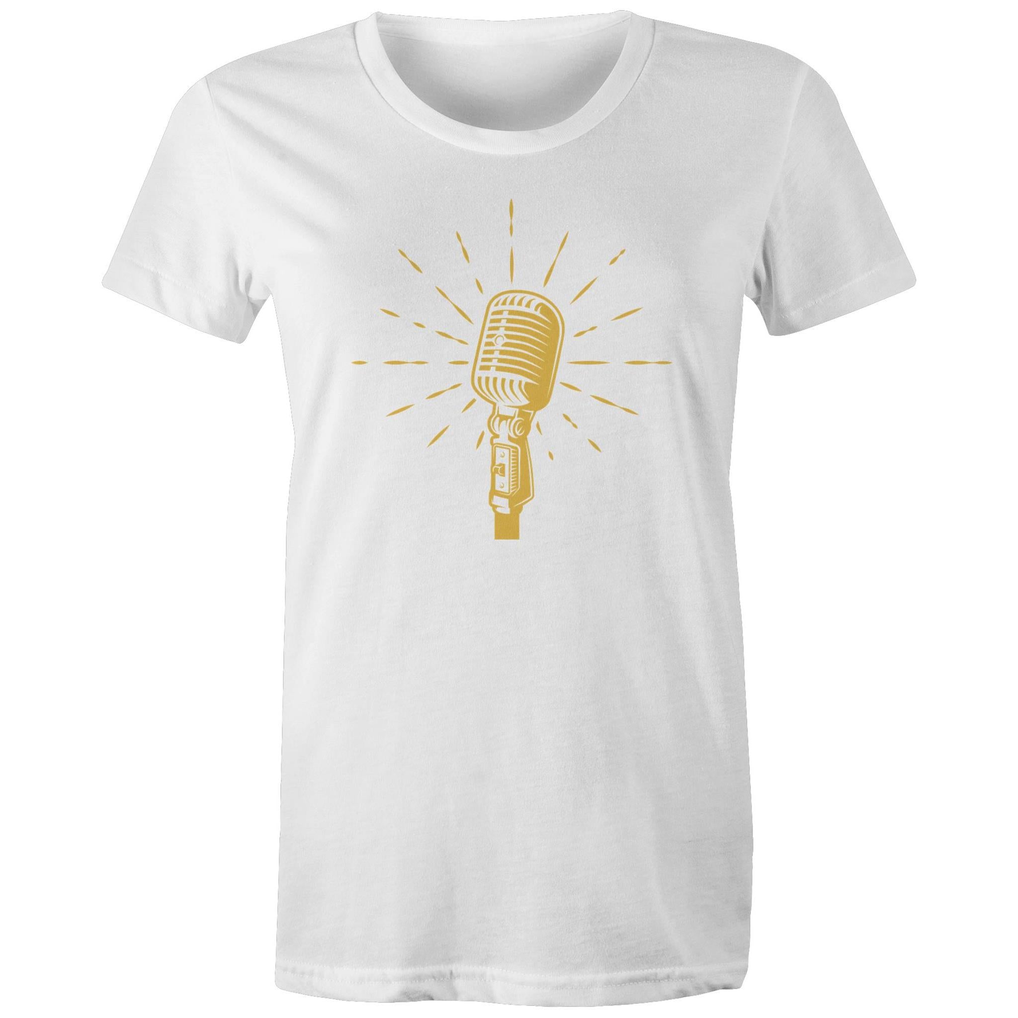 Retro Microphone - Womens T-shirt White Womens T-shirt Music Printed In Australia Retro