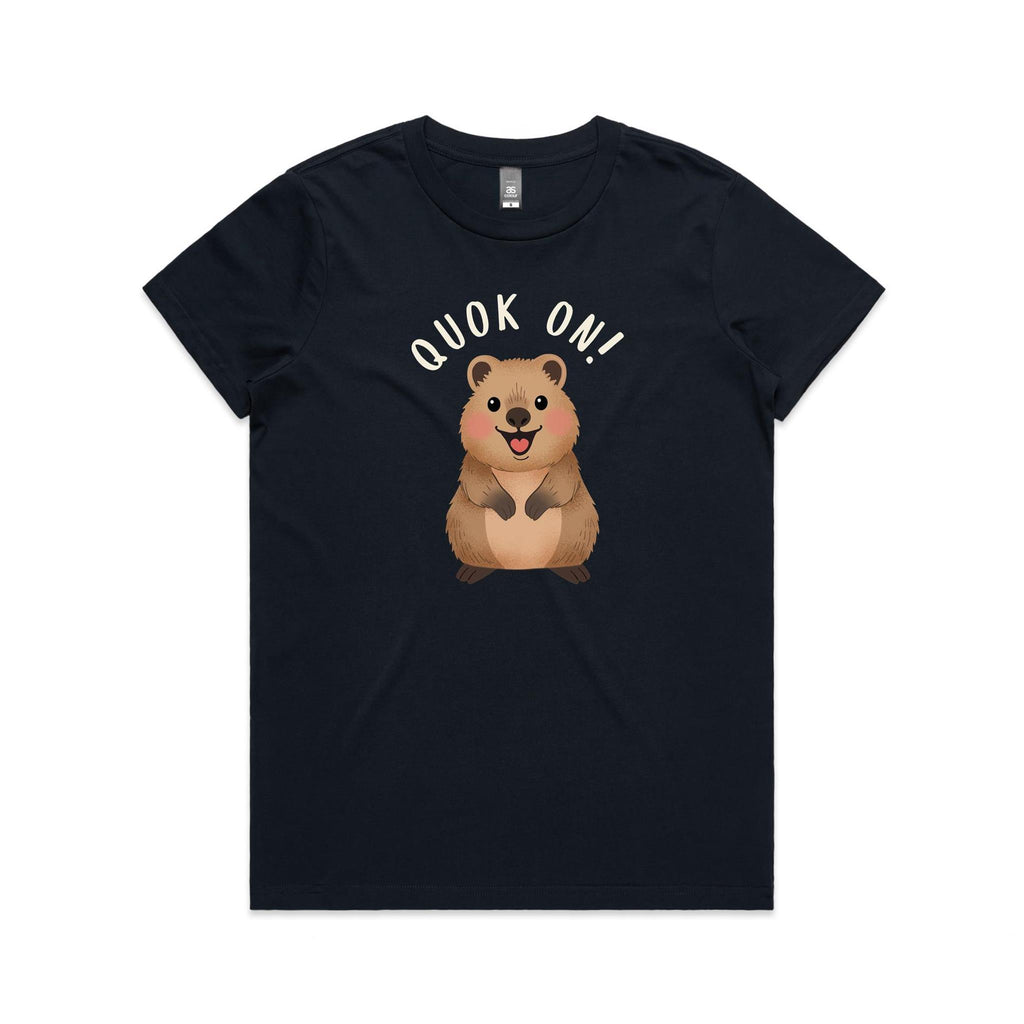 Quokka, Quok On Women's AS Colour T-shirt Navy Womens T-shirt animal Printed In Australia