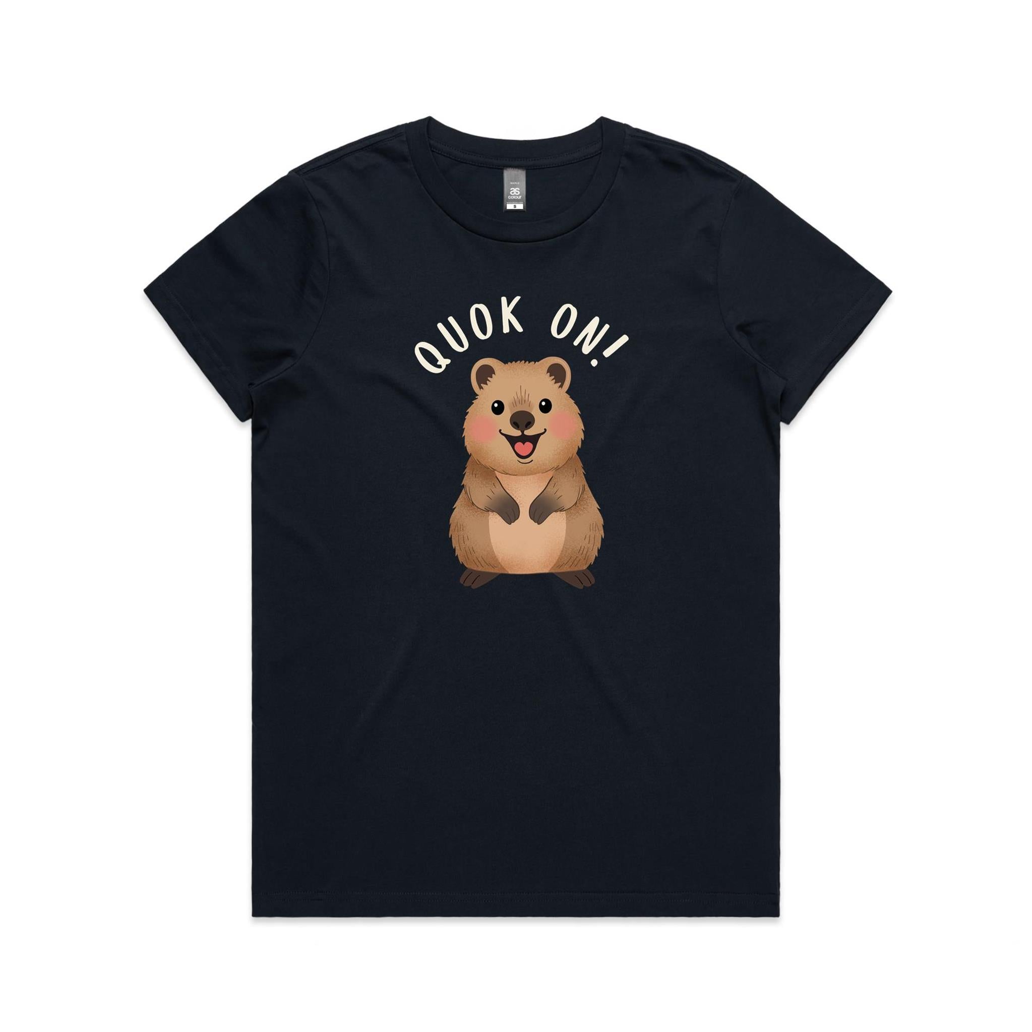 Quokka, Quok On Women's AS Colour T-shirt Navy Womens T-shirt animal Printed In Australia