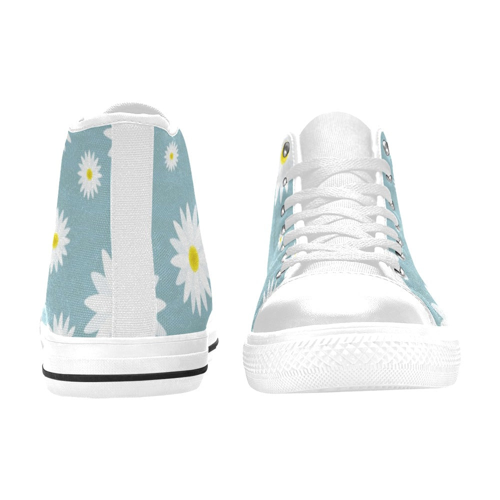 Flowers On Blue - Women's High Top Canvas Shoes