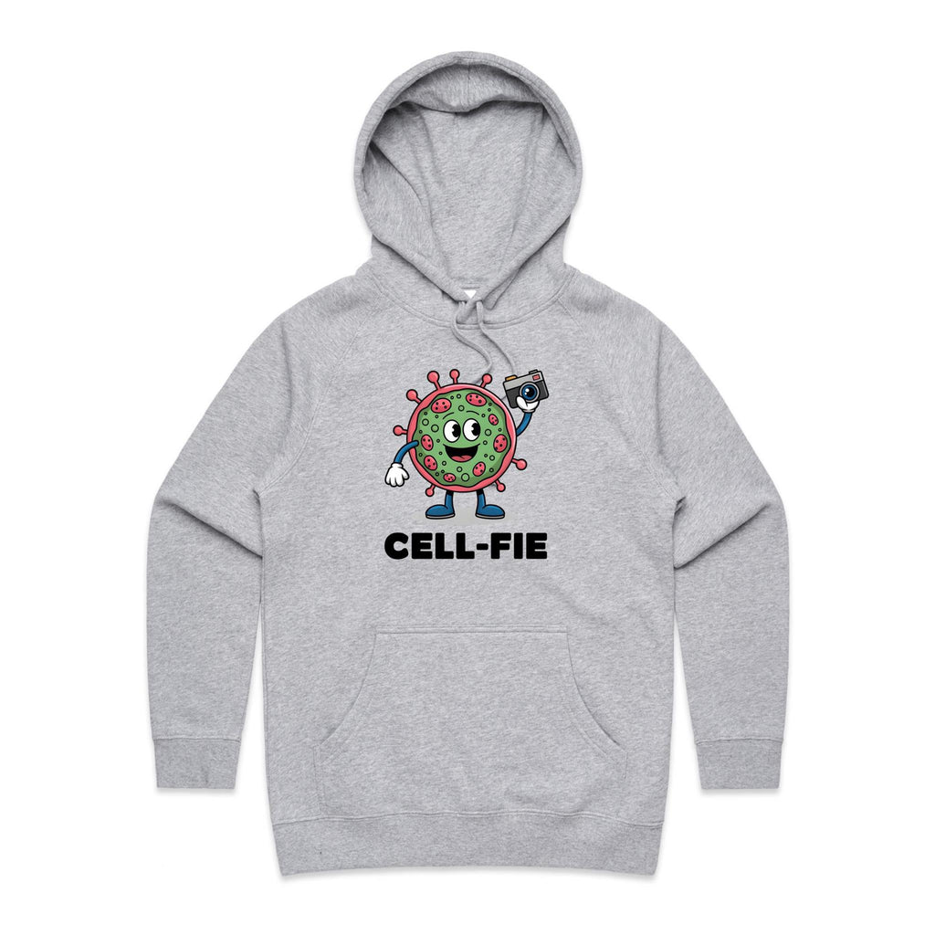 Cell-fie Cell Selfie Women's AS Colour Hoodie Grey Marle Womens Hoodie Printed In Australia Science