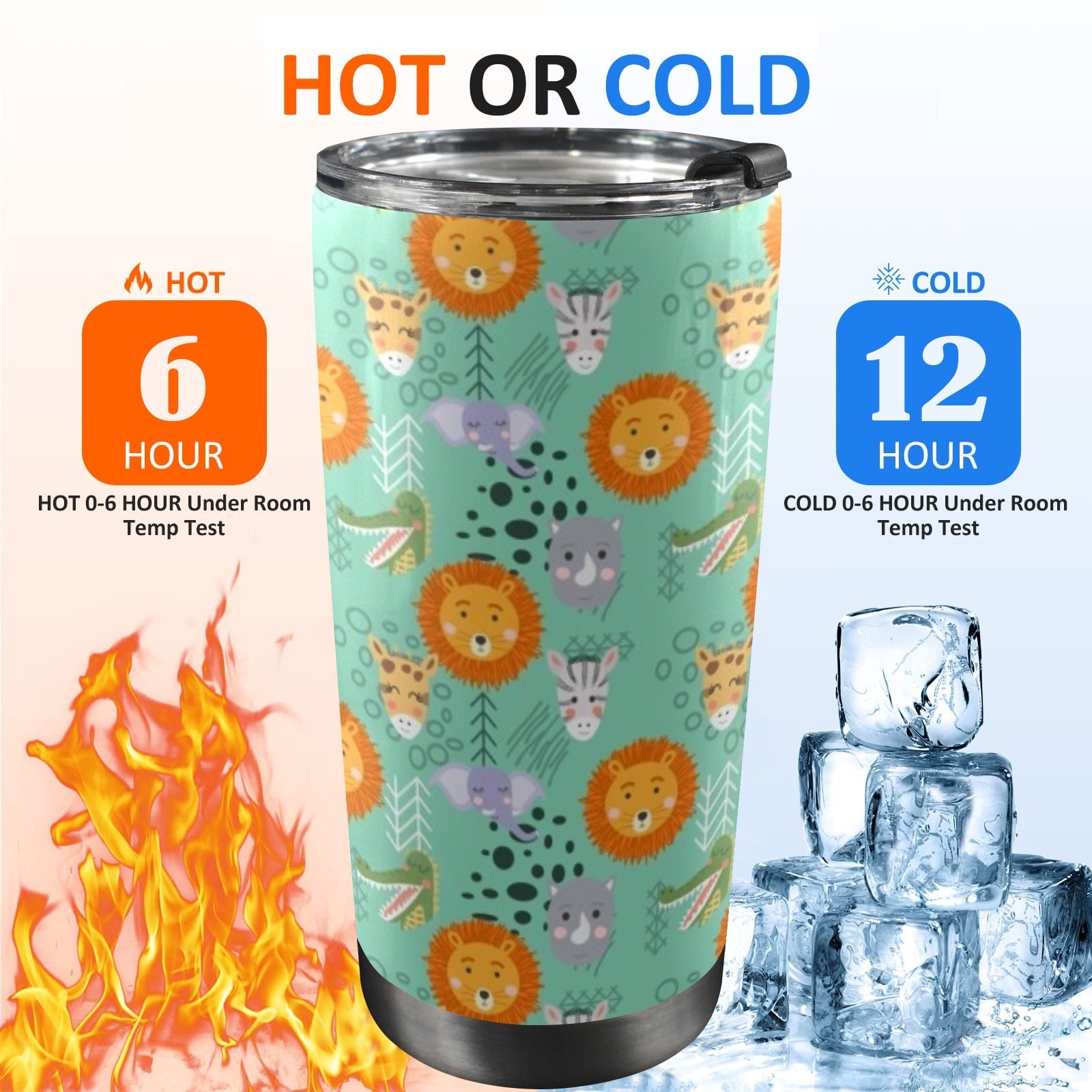 Safari Animals 20oz Mobile Tumbler with Lid (Black Lock) 20oz Travel Mug animal Printed Offshore