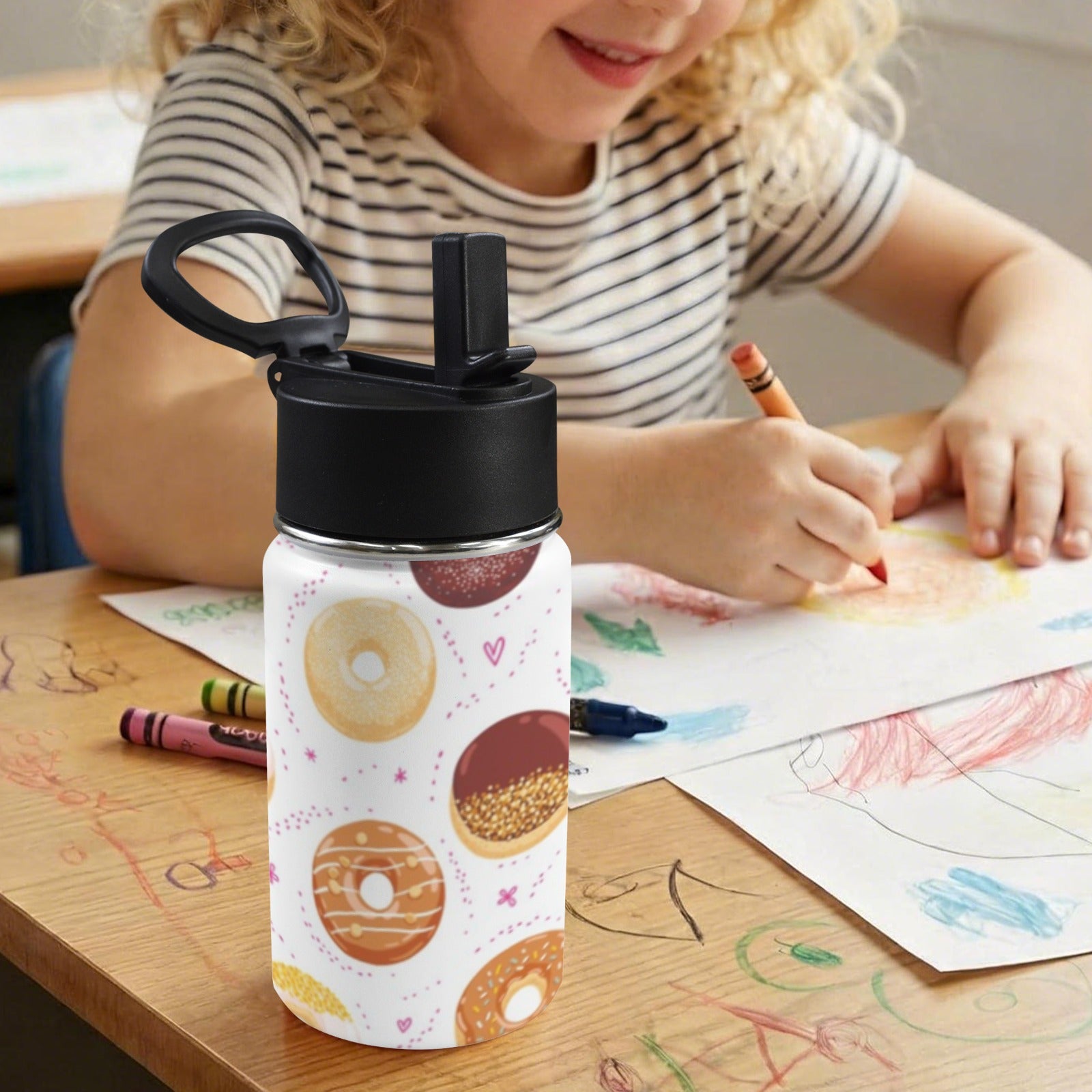 Pretty Doughnuts 12oz Kids Water Bottle with Straw Lid