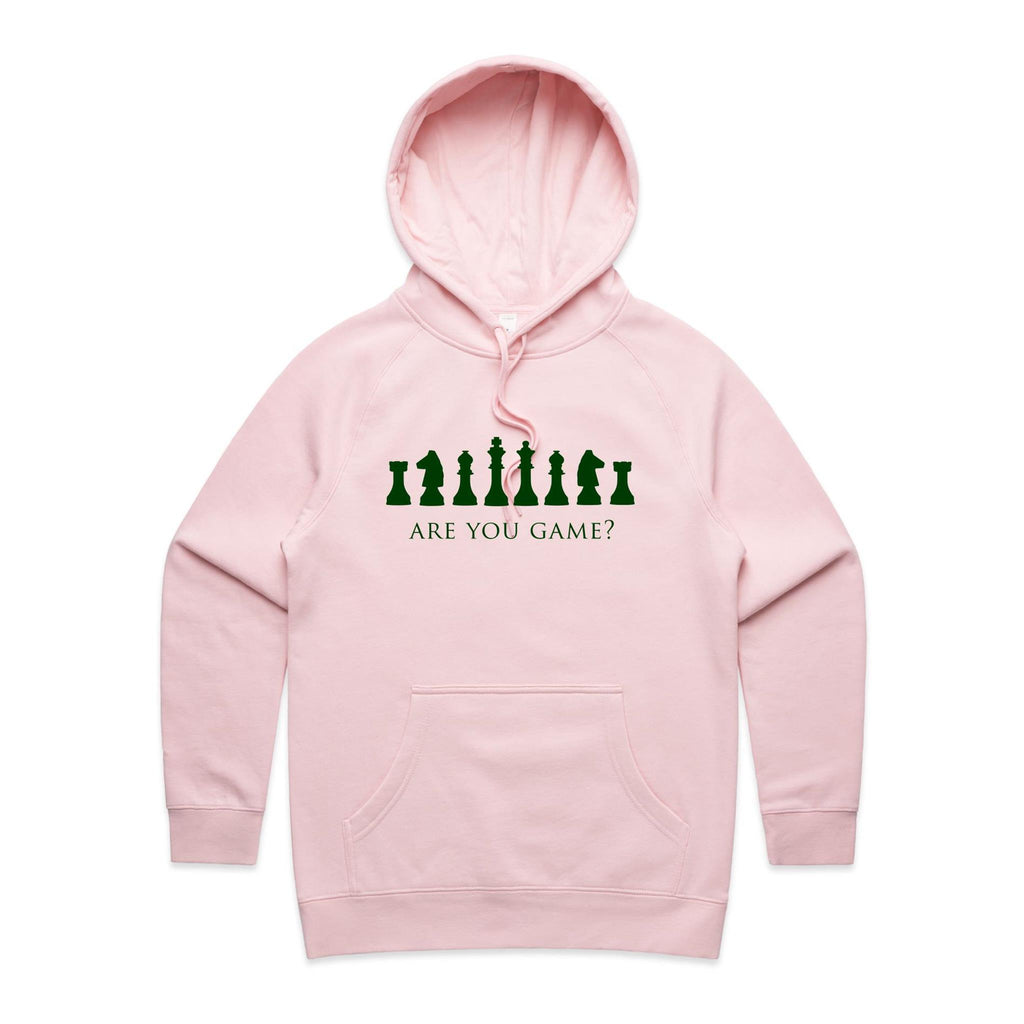 Are You Game, Chess - Womens Hoodie Pink Womens Hoodie Chess Games Printed In Australia