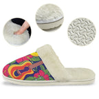 Colourful Ukulele Women's Fur Trim Thick-Sole Indoor Slippers Women's Fur Trimmed Slippers Music Printed Offshore
