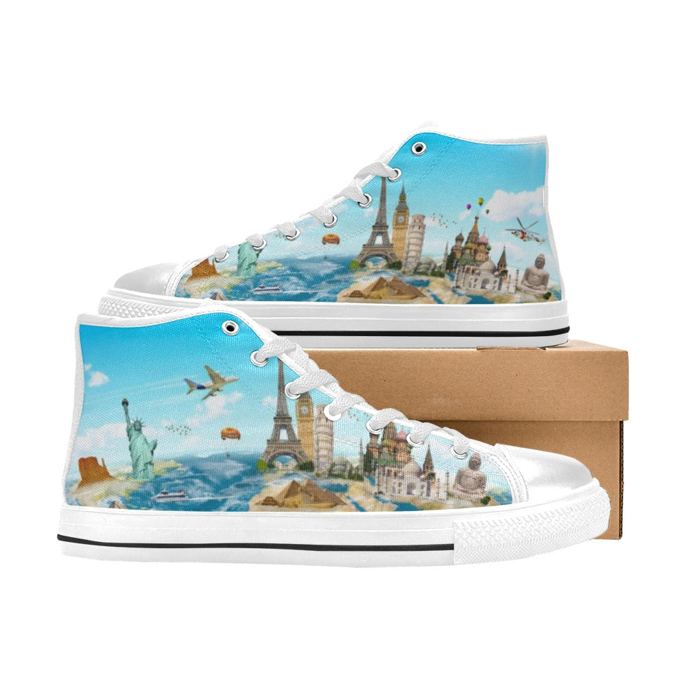 World Monuments - Kids High Top Canvas Shoes