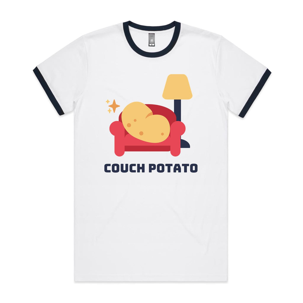 Couch Potato - Staple Ringer Tee White Navy Ringer T-Shirt Printed In Australia
