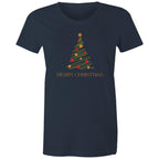 Christmas Tree Line Drawing - Womens T-shirt Navy Womens Christmas T-shirt Christmas Printed In Australia