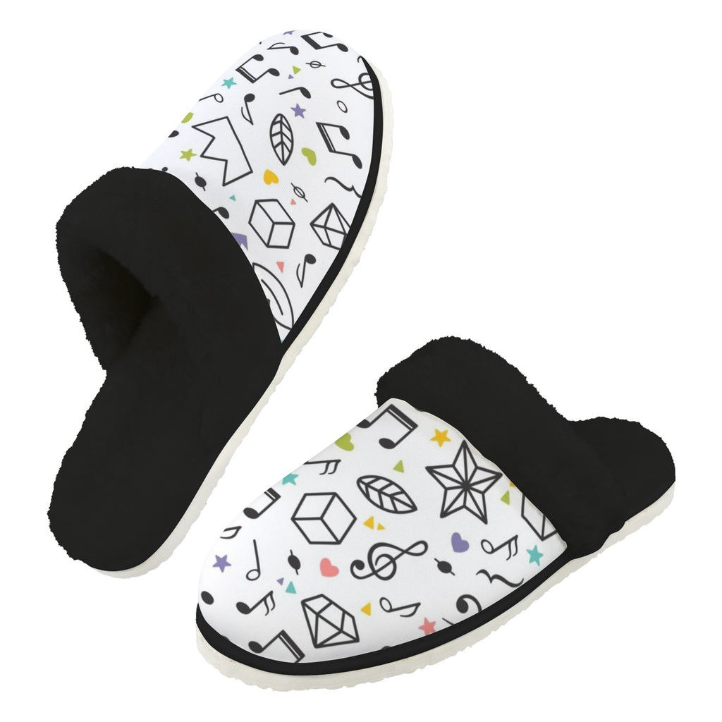 Music Time Men's Fur Trim Thick-Sole Indoor Slippers 2XL Men's Fur Trimmed Slippers Music Printed Offshore
