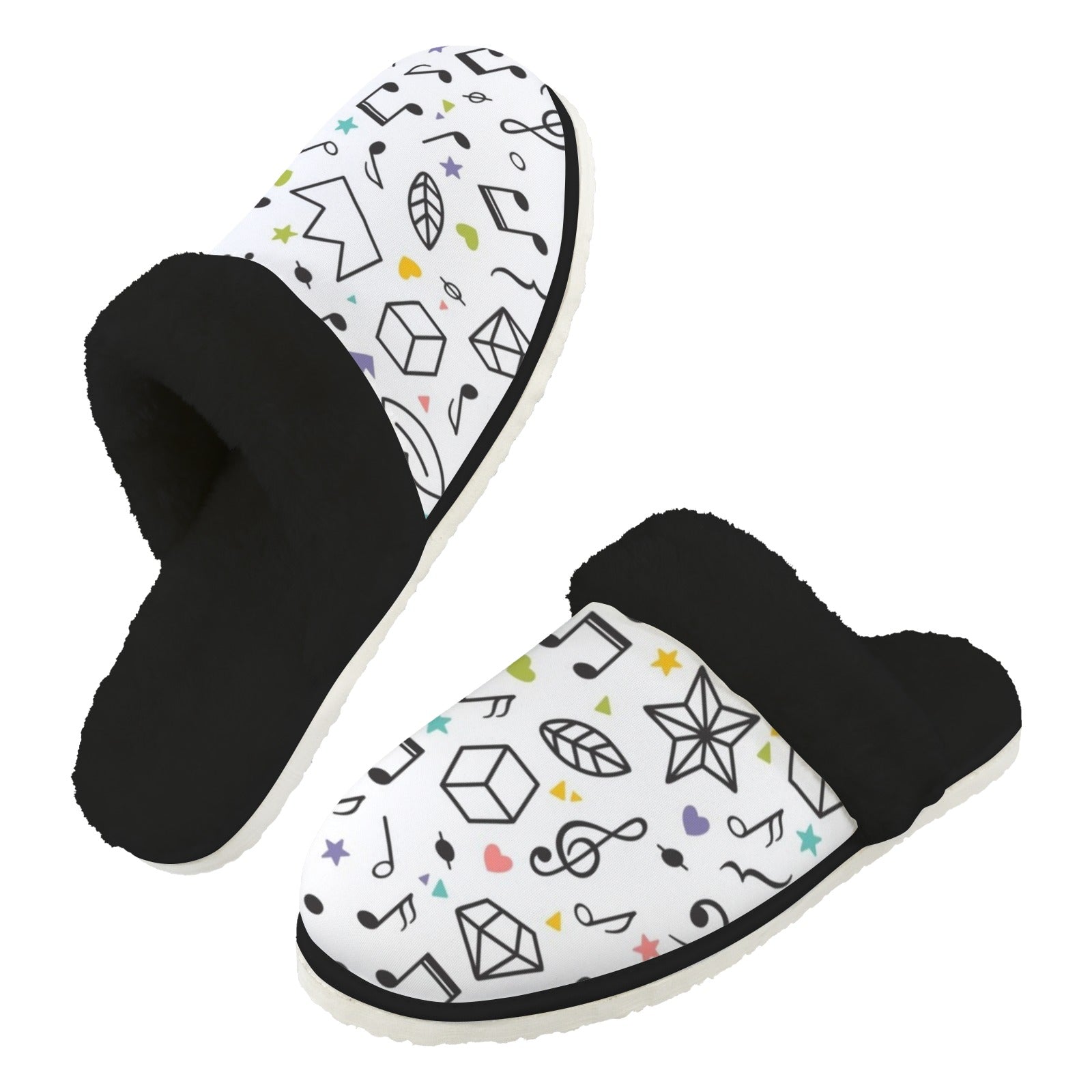 Music Time Men's Fur Trim Thick-Sole Indoor Slippers 2XL Men's Fur Trimmed Slippers Music Printed Offshore