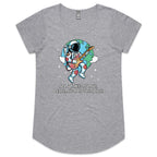 Astronaut, All We Need Is Love, Peace And A Little Space - Womens Scoop Neck T-Shirt Grey Marle Womens Scoop Neck T-shirt Music Printed In Australia Space