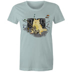 Cat Bass Player - Womens T-shirt Pale Blue Womens T-shirt animal Music Printed In Australia