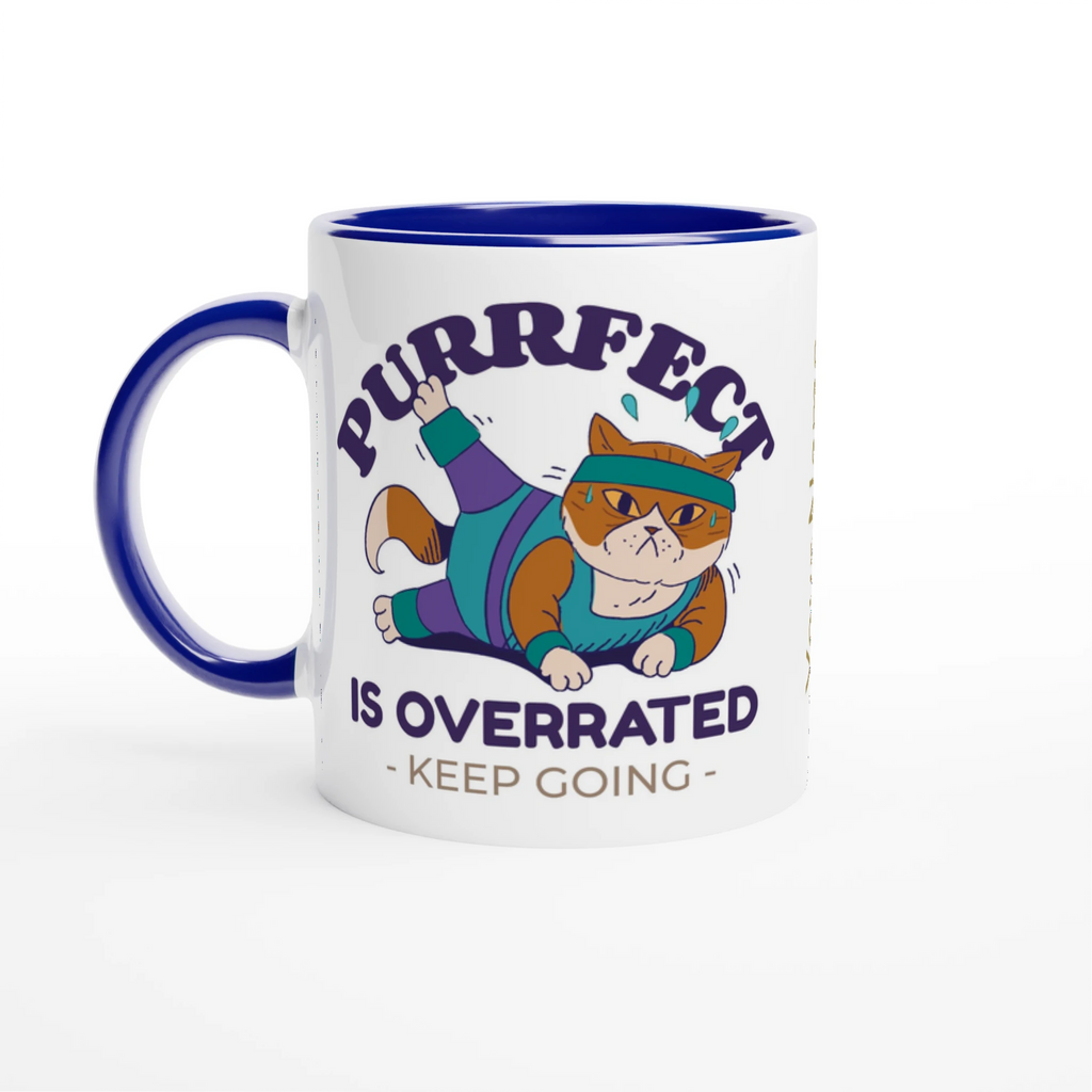 Personalised - Purrfect Is Overrated - White 11oz Ceramic Mug with Colour Inside Ceramic Blue Personalised 11oz Mug animal customise Fitness Globally Fulfilled personalise