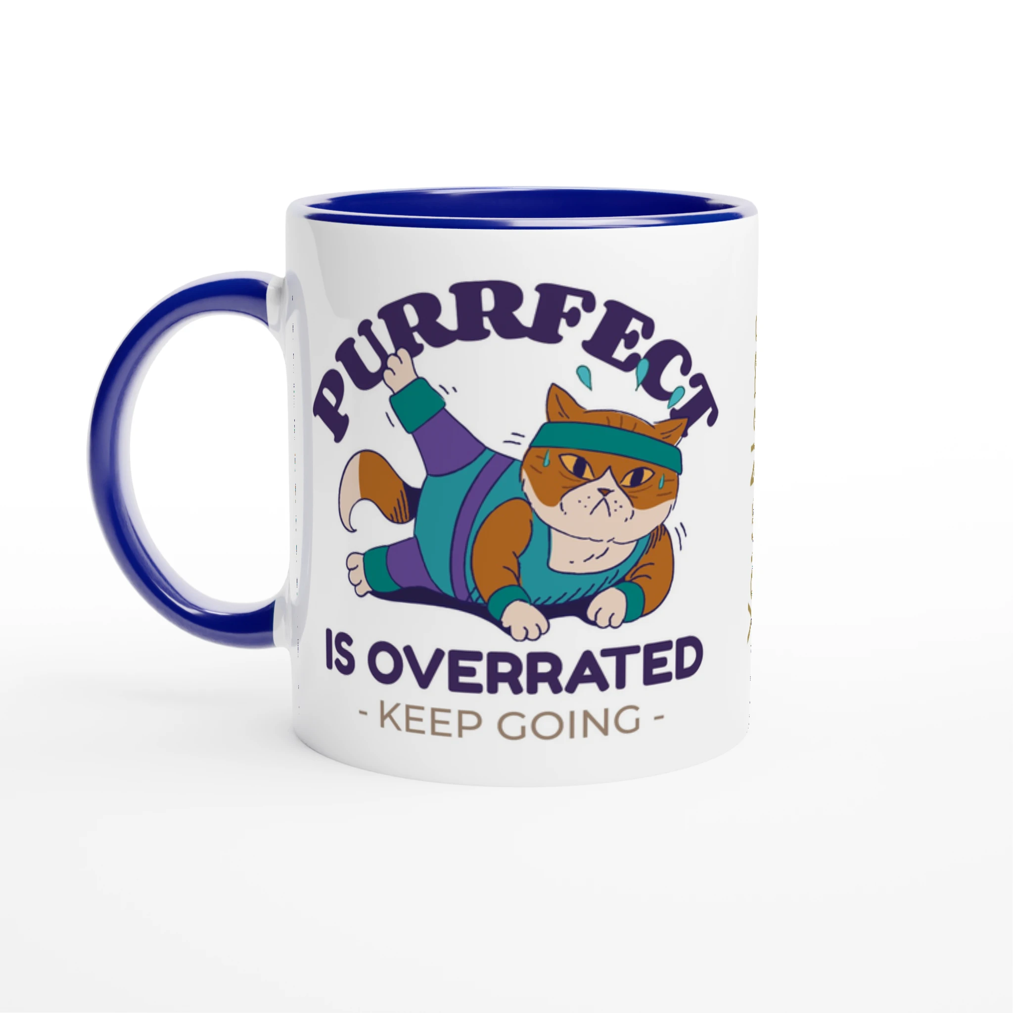 Personalised - Purrfect Is Overrated - White 11oz Ceramic Mug with Colour Inside Ceramic Blue Personalised 11oz Mug animal customise Fitness Globally Fulfilled personalise