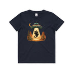 Black Cat Alien UFO Abduction Kids AS Colour T-shirt