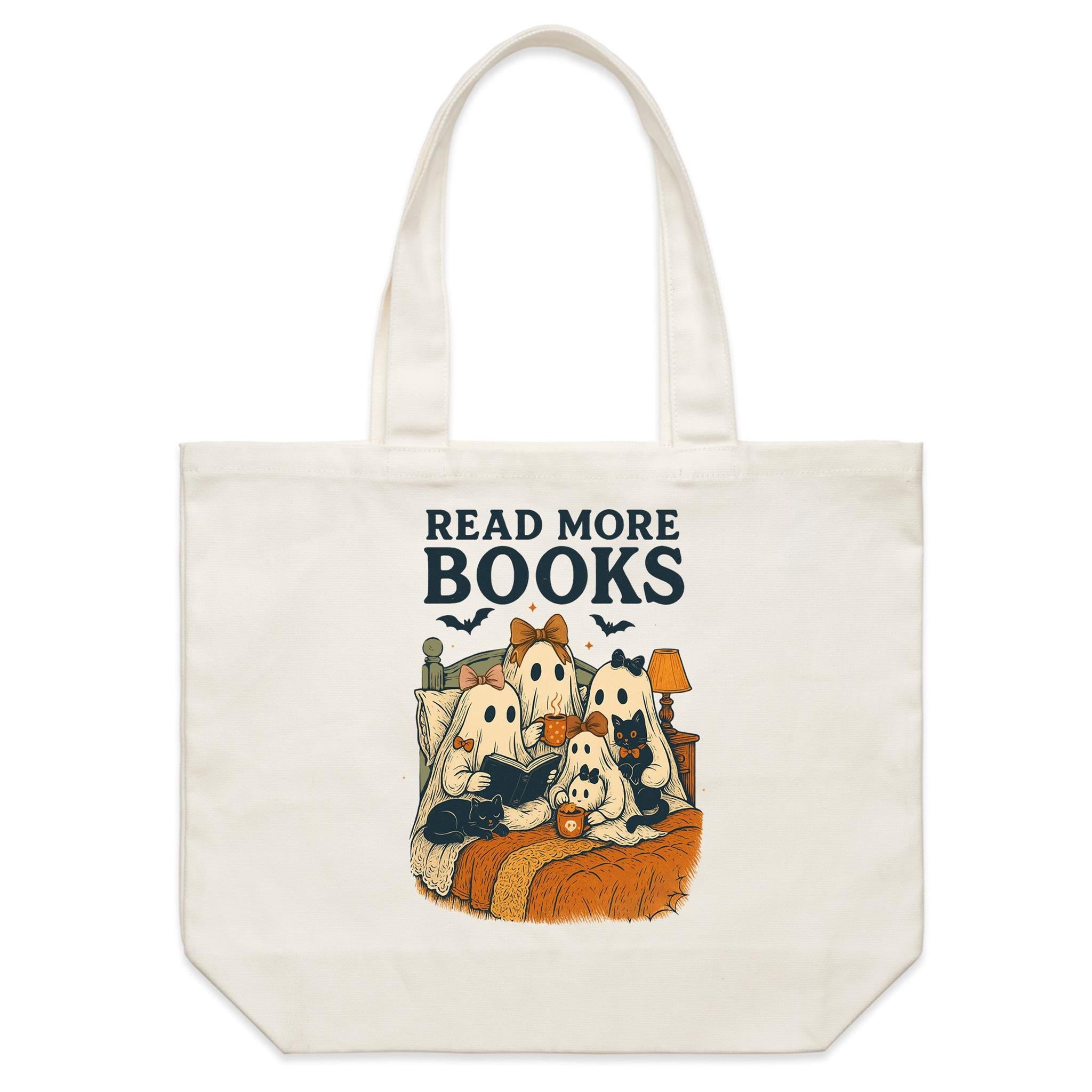 Read More Books, Ghosts - Shoulder Canvas Tote Bag Default Title Large Tote Bag Halloween Printed In Australia Reading