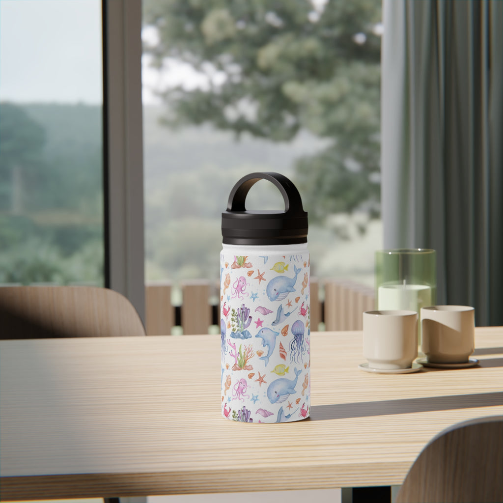 Under The Sea, Ocean Animals Stainless Steel Water Bottle, Handle Lid Stainless Steel Water Bottle With Handle Lid Globally Fulfilled Ocean