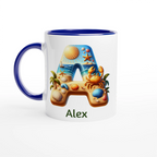 Personalised - Summer Beach Initials - White 11oz Ceramic Mug with Colour Inside Ceramic Blue Personalised 11oz Mug Customise Globally Fulfilled Personalise