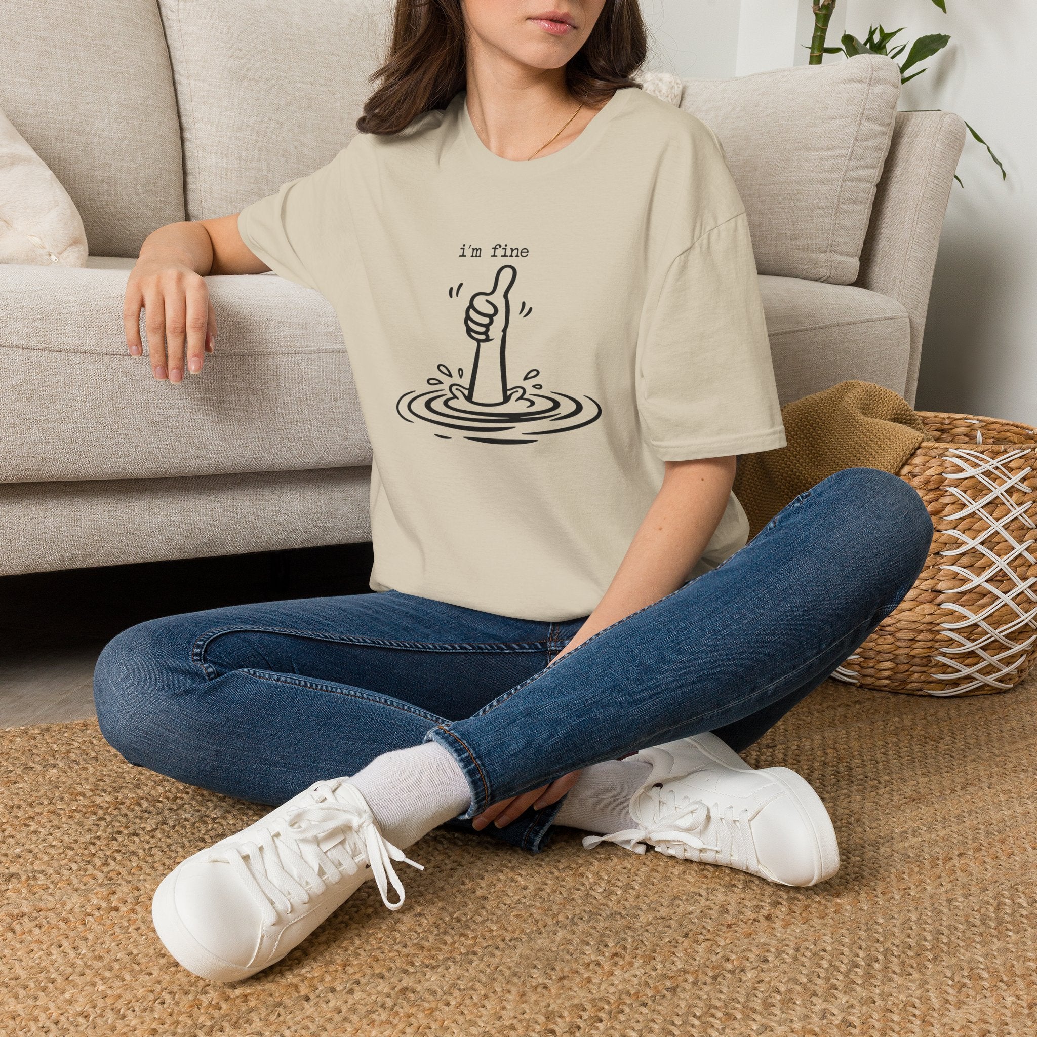 I'm Fine Drowning Thumbs Up Unisex T-shirt Sand Unisex Adult T-shirt Globally Fulfilled Positivity