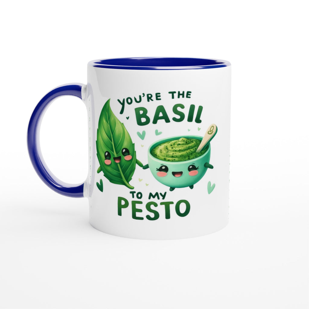 You're The Basil To My Pesto, Valentine - White 11oz Ceramic Mug with Colour Inside Ceramic Blue Colour 11oz Mug Food Globally Fulfilled Love