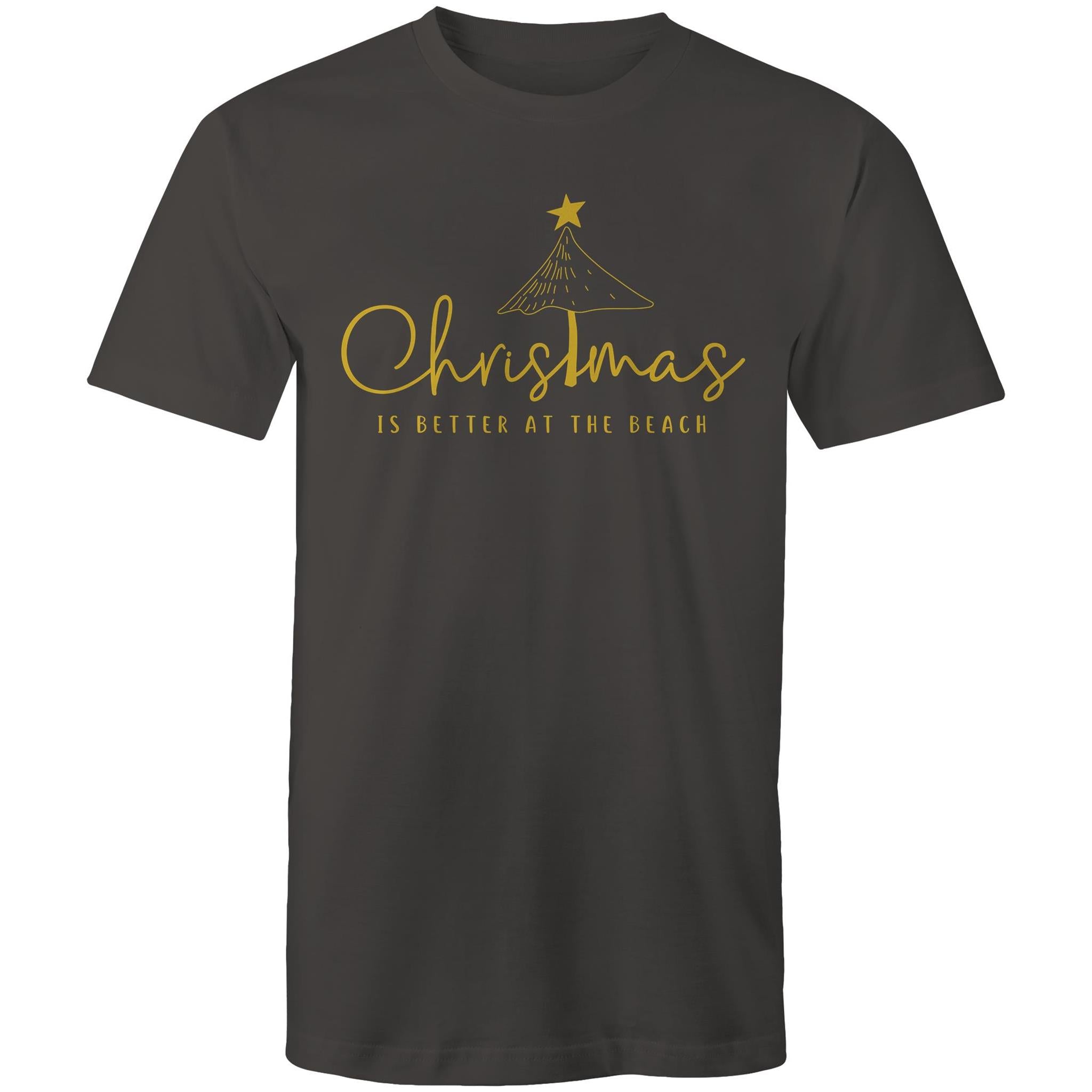Christmas Is Better At The Beach - Mens T-Shirt Charcoal Mens Christmas T-shirt Christmas Printed In Australia