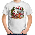 Santa By The Beach- Kids Youth T-shirt White Kids Christmas T-shirt Christmas Printed In Australia