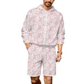 Pink Hawaiian Floral Men's Lightweight Sun Hoodie & Shorts Set 4XL Men's Lightweight Sun Hoodie & Shorts Plants Printed Offshore