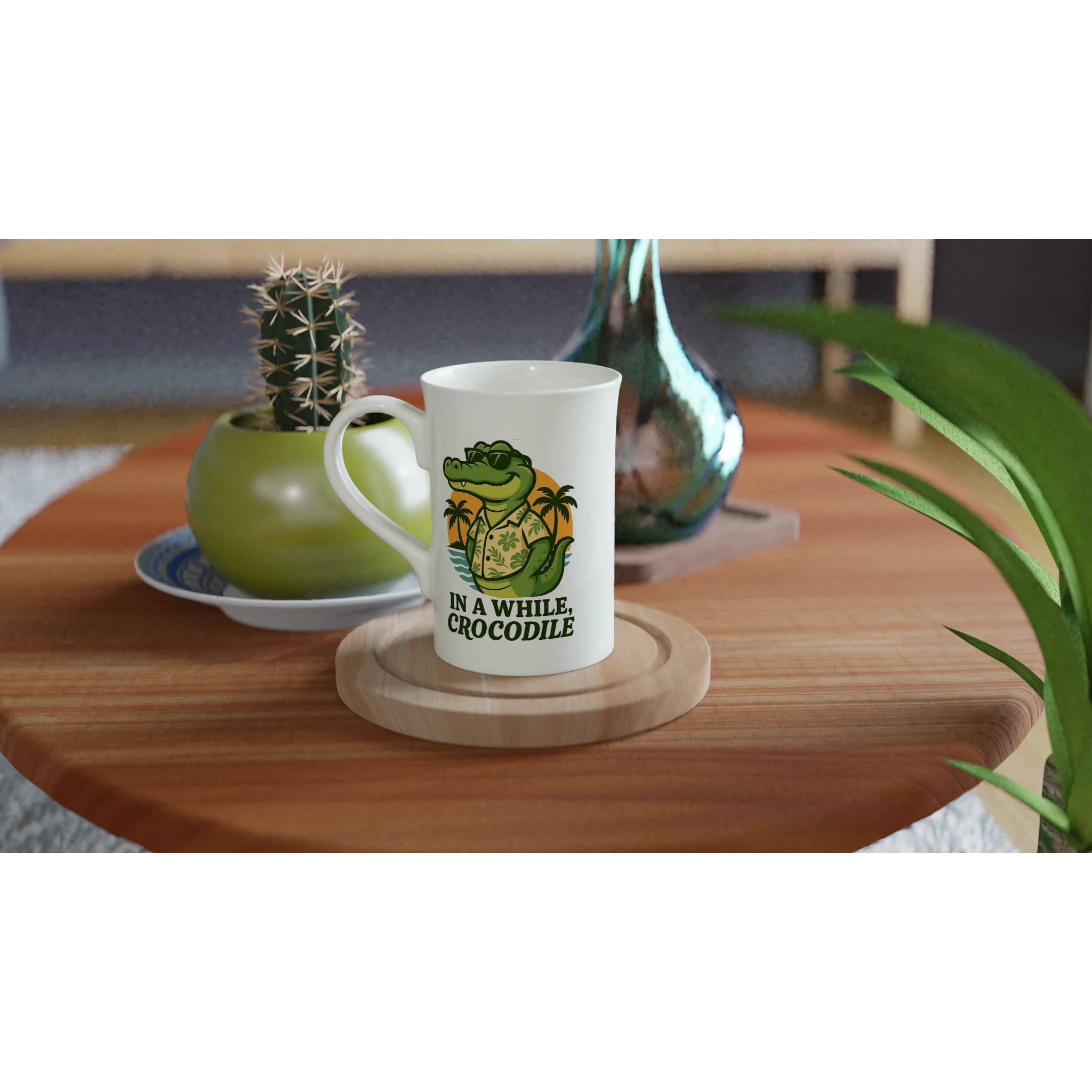 Personalised - In A While, Crocodile - White 10oz Porcelain Slim Mug Personalised Porcelain Mug animal Globally Fulfilled