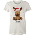 Oh Deer, Christmas Is Here, Reindeer - Womens T-shirt Natural Womens Christmas T-shirt Christmas Printed In Australia
