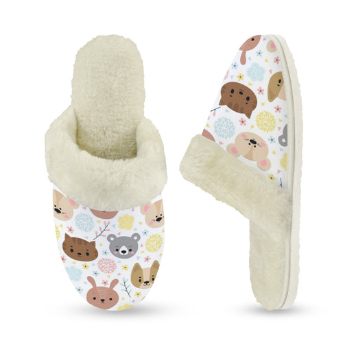 Baby Animals Women's Fur Trim Thick-Sole Indoor Slippers Women's Fur Trimmed Slippers animal Printed Offshore