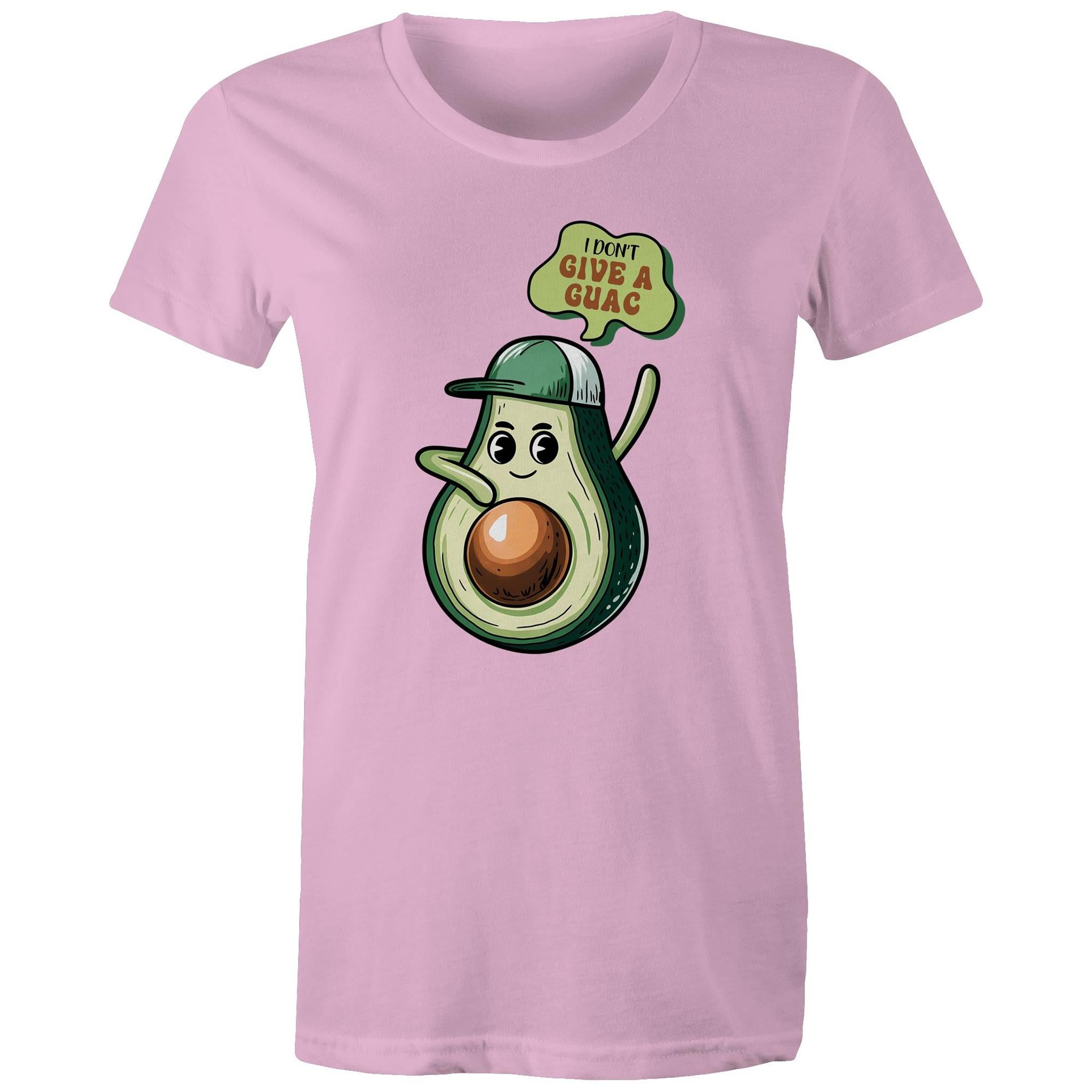 Avocado, I Don't Give A Guac - Womens T-shirt Pink Womens T-shirt Food Printed In Australia