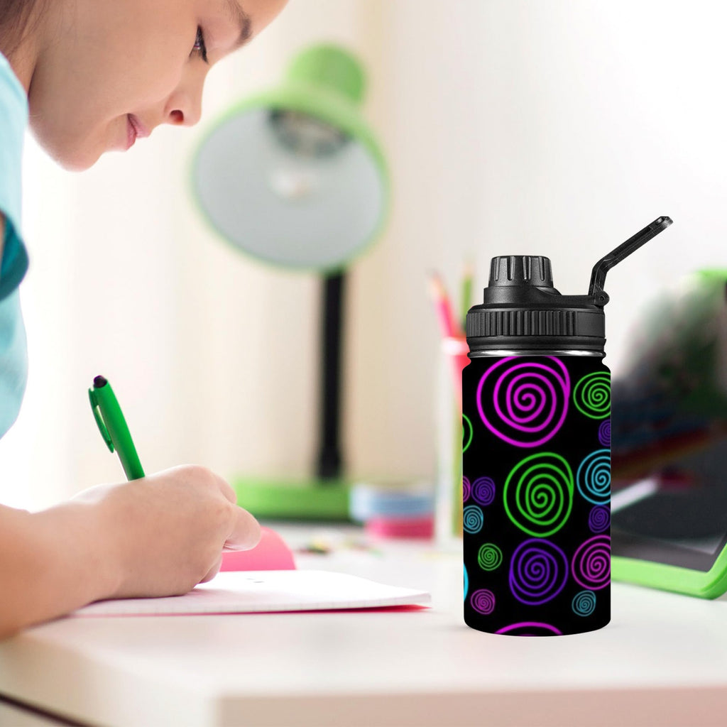 Neon Swirl - Kids Water Bottle with Chug Lid (12 oz)