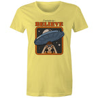 I Want To Believe, UFO - Womens T-shirt Yellow Womens T-shirt Printed In Australia Sci Fi