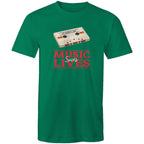 Music Saves Lives, Cassette Tape - Mens T-Shirt Kelly Green Mens T-shirt Music Printed In Australia Retro