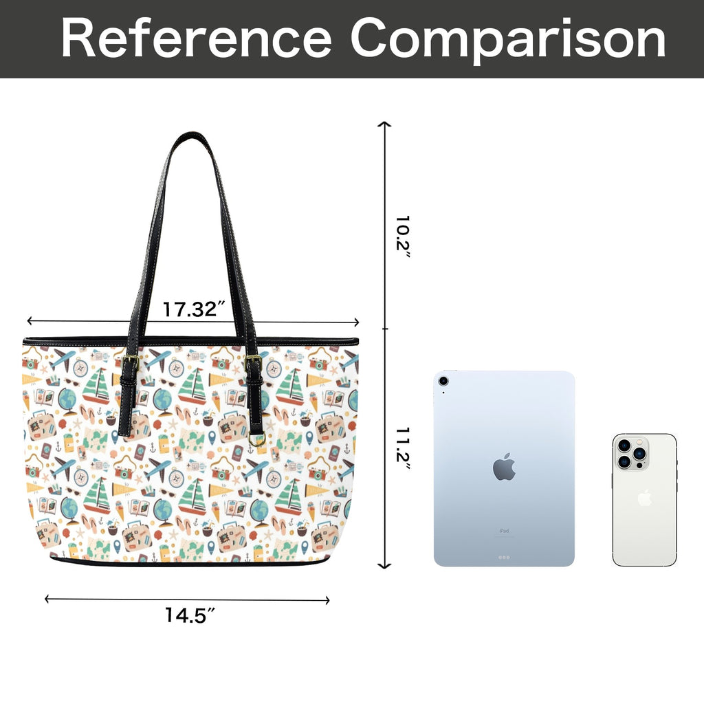 Travel And Explore PU Leather Tote Bag Large Leather Tote Bag-Large Printed Offshore