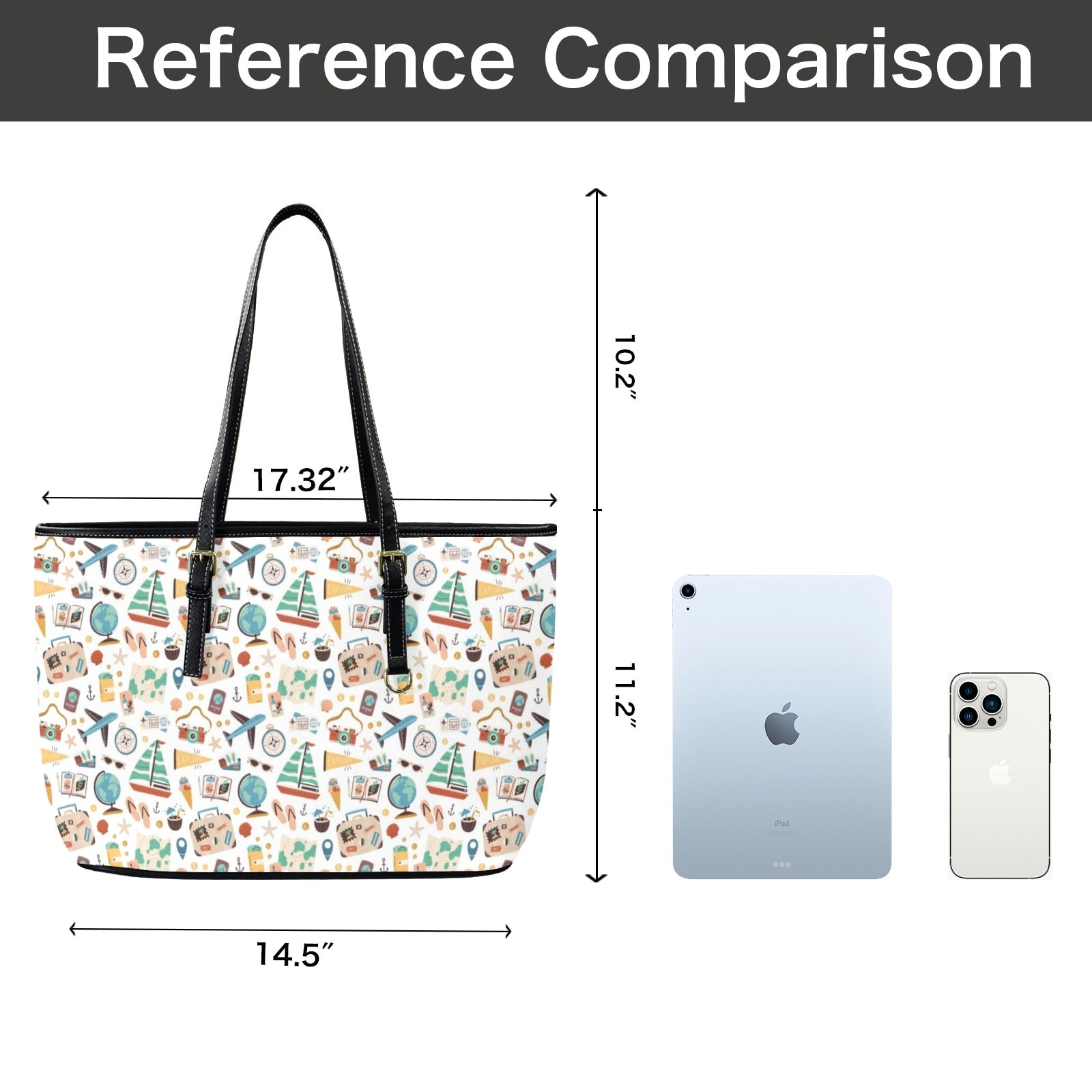 Travel And Explore PU Leather Tote Bag Large Leather Tote Bag-Large Printed Offshore