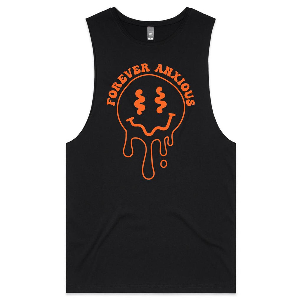 Forever Anxious Mens Men's AS Colour Drop Arm Tank Top Black Drop Arm Tank Top Printed In Australia