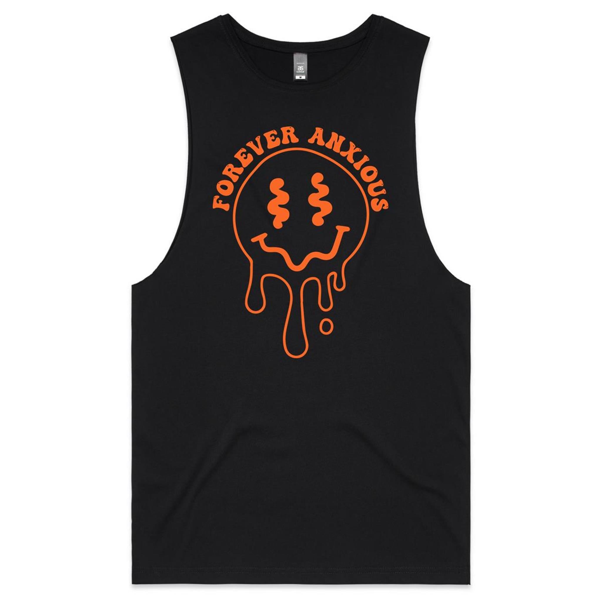 Forever Anxious - Mens Tank Top Tee Black Drop Arm Tank Top Printed In Australia