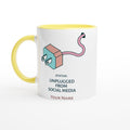 Personalised Status: Unplugged From Social Media White 11oz Ceramic Mug With Colour Inside Ceramic Yellow Personalised 11oz Mug Customise Globally Fulfilled Name Personalise