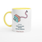 Personalised - Status: Unplugged From Social Media - White 11oz Ceramic Mug With Colour Inside Ceramic Yellow Personalised 11oz Mug Customise Globally Fulfilled Name Personalise