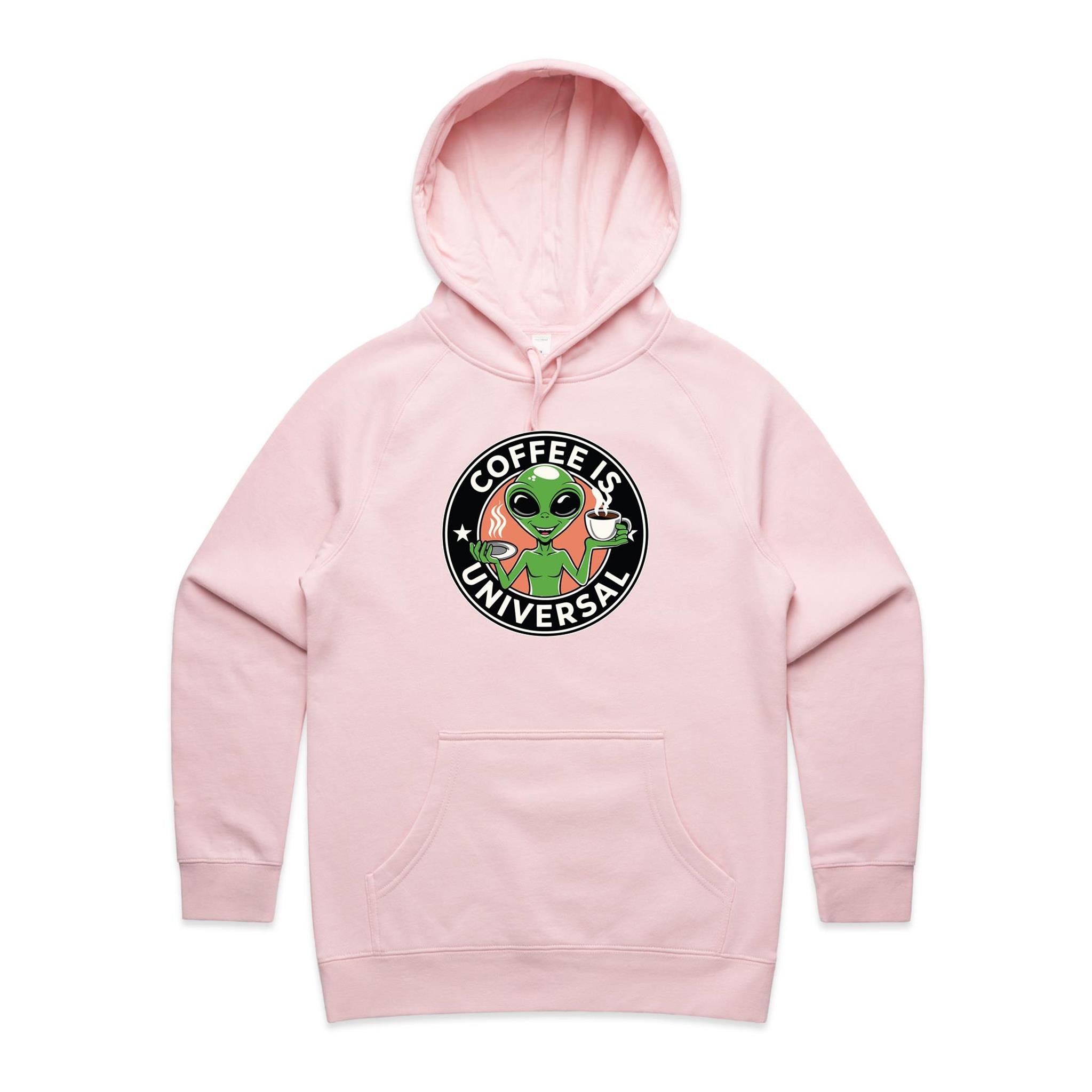 Coffee Is Universal, Alien - Womens Hoodie Pink Womens Hoodie Coffee Printed In Australia Sci Fi